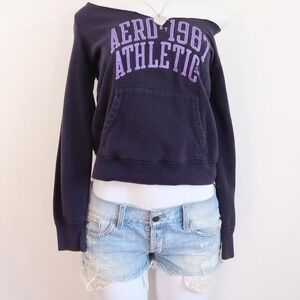 y2k aeropostale off shoulder sweatshirt navy aero 1987 size M